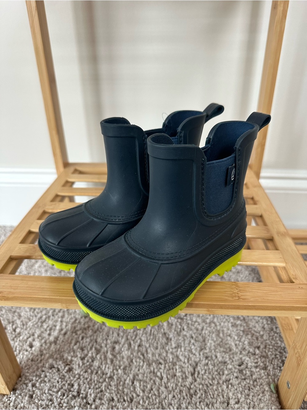 Sperry Kids Navy Rain Boots with Neon Green Soles
